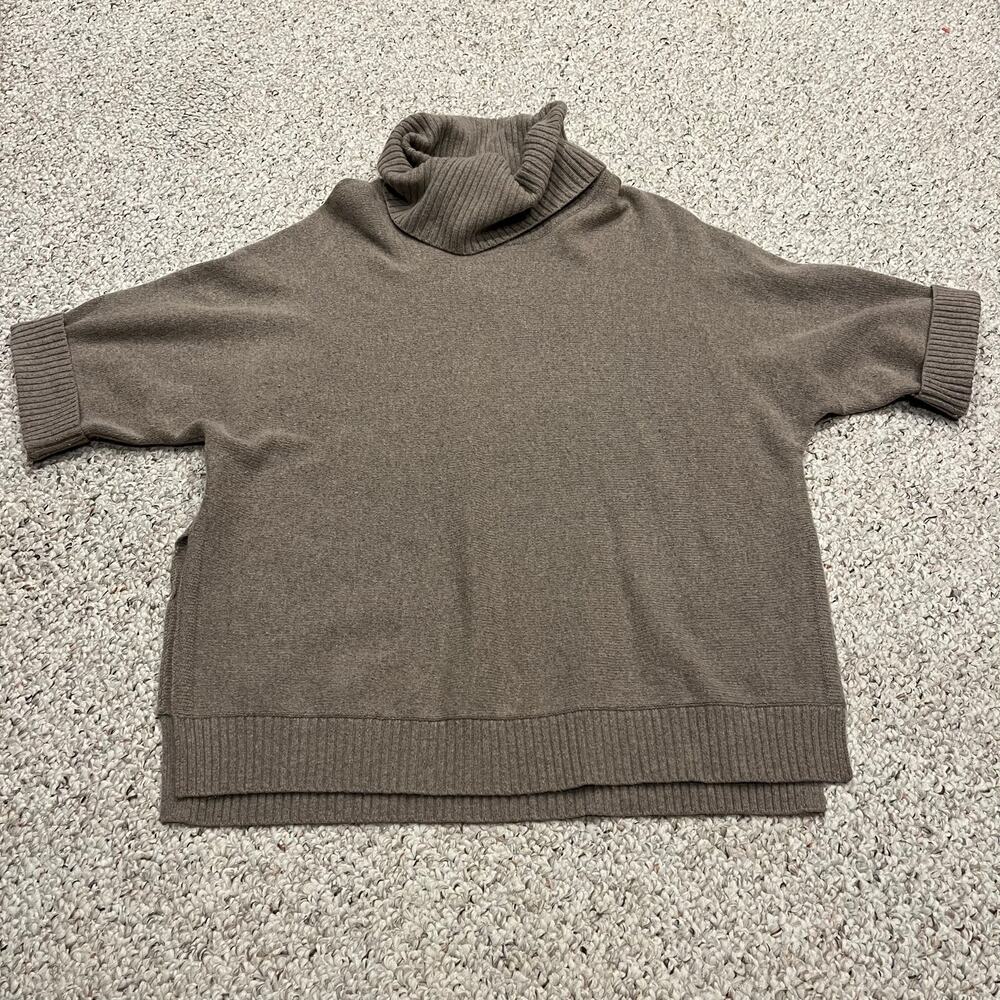 LL Bean Merino Wool Short Sleeve Poncho Sweater Turtleneck Sz M Brown Classic